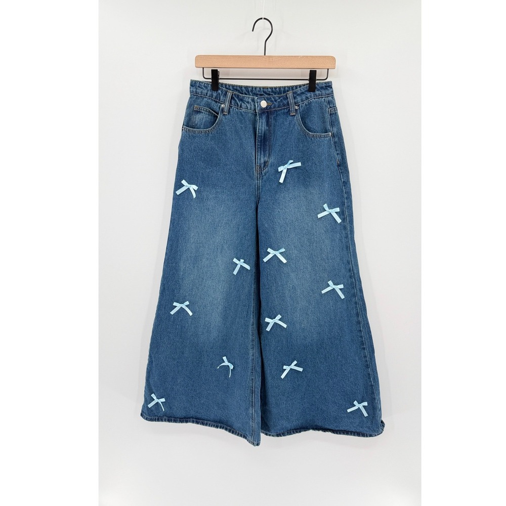 Y2K Cider Denim Jeans Size Med Wide Leg Bow Coquette Soft Girl Balletcore